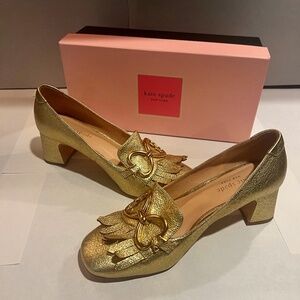 Gold Kate Spade loafer with heel, size: 7 1/2